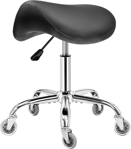 Ergonomic Saddle Stool with Wheels, Height Adjustable 55-68cm