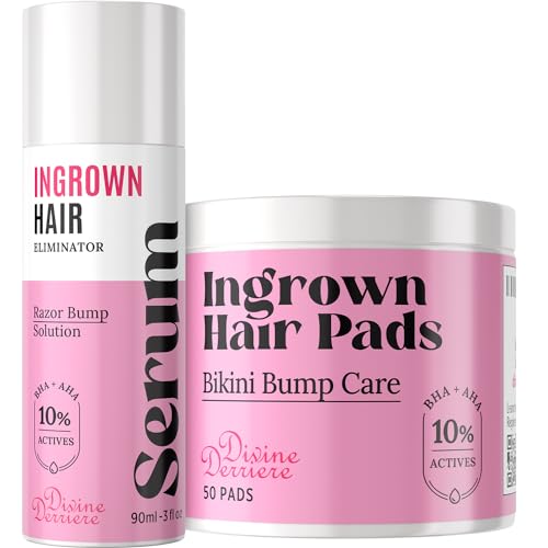 Divine Derriere Save 10% on Ingrown Hair and Razor Bumps Minimizer Duo ? After Shave Repair Serum for Ingrowns and Razor Burns roll-on with Razor Bump Stopper pads