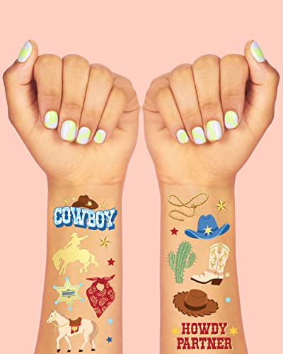 Cowboy Temporary Tattoos for Kids - 52 Gold Foil Designs