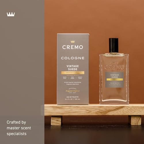 Cremo Vintage Suede Men's Cologne Spray - Long-Lasting Fragrance with White Moss & Amber - 3.4 Fl Oz
