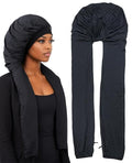 Braid Bonnet for Long Hair - Sleep Cap for Women, Black, Samurai Wrap