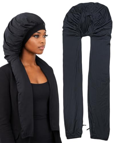 Braid Bonnet for Long Hair - Sleep Cap for Women, Black, Samurai Wrap