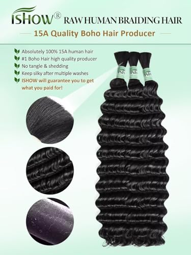 ISHOW Deep Wave Virgin Human Hair Bundles 24 Inch 150g - Boho 1B, 3 Pack