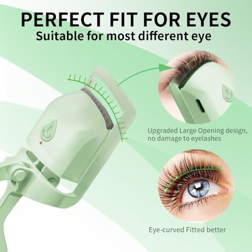 SEGMINISMART Heated Eyelash Curler - Green USB Rechargeable Curl Tool