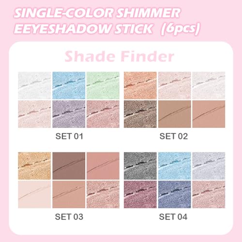 Cream Eyeshadow Stick Set - 6 Waterproof Shades with Built-in Smudger
