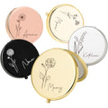 Personalized Compact Travel Mirror with Birth Flower and Name - Gift Idea