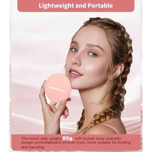 WOBSION Travel Compact Mirror,Portable 1x/10x LED Makeup Mirror with Magnification,Handheld 2-Sided Pocket Mirror, 3.5in Small Mirror for Purse,Handbag,Gift,Cyan&Pink,2 Pack