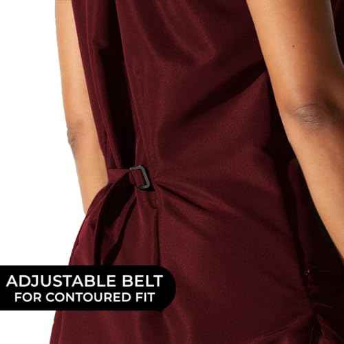 Betty Dain Professional Zip Front Salon Stylist Vest, V-Neck, Iridescent Fabric, Adjustable Belt, Two Lower Pockets with Zippered Bottoms, Lightweight, Machine Washable Nylon, Burgundy, 2XL