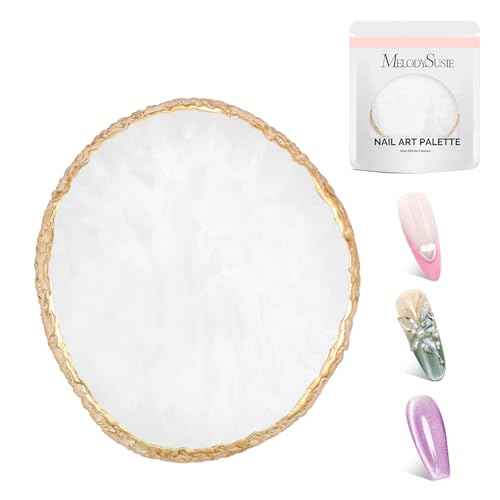 MelodySusie 1PC Round Shape Resin Nail Art Palette, Professional Color Mixing Board for Gel Polish, Acrylics, Pigment Blending, Salon and DIY Makeup Artist Tool, White