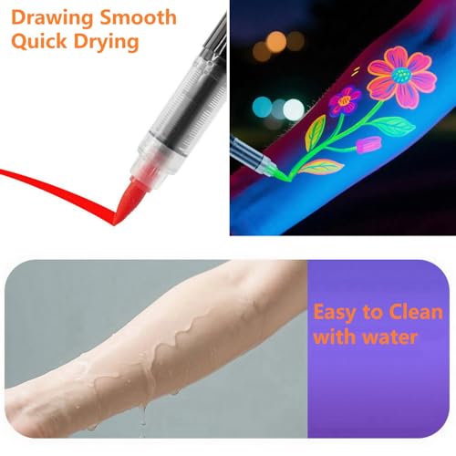 UV Glow Face Paint Markers - 8 Pack Neon Black Light Body Art Pens