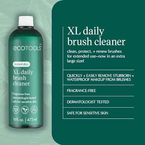 EcoTools XL Daily Brush Cleaner, Makeup Brush Spray Refill, Quick Dry Cleaning Solution For Beauty Tools, Fragrance Free, Extra Large Size, Cruelty-Free & Vegan, 16 fl oz./473 ml. Bottle