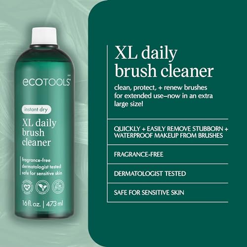 EcoTools XL Daily Brush Cleaner, Liquid Makeup Brush Cleanser, Quick Drying & Fragrance Free, Extra Large Size For Easy Replacement, Convenient Cleaning, Cruelty-Free & Vegan, 16 fl oz./473 ml. Bottle