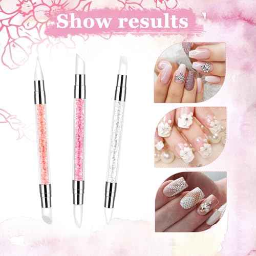 3 Pcs Nail Art Sculpture Pen, Dual Tipped Silicone Nail Tools, Silicone Head Acrylic Handle Nail Art Brushes, Rhinestone Nail Polish Carving Pen, Nail Art Tools for Home Salon(White, Pink, Orange)
