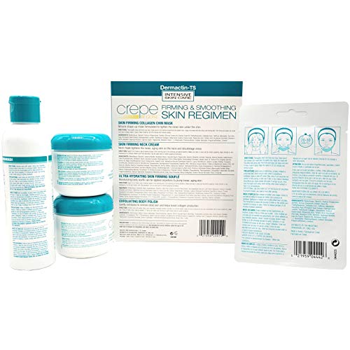 Dermactin Crepe Be Gone Firming & Smoothing Skin Regimen 4-PC Set - Includes Skin Firming Neck Cream, Hydrating Skin Firming Soufle, Exfoliating Body Polish & Collagen Chin Mask