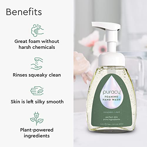 Puracy Foaming Hand Soap, Gently Scented with Real Cucumber & Mint, Perfume-Free, Sulfate-Free Natural Hand Wash Foam Set, Moisturizing Skin Cleanser, 8.5 Fl Oz (Pack of 3)