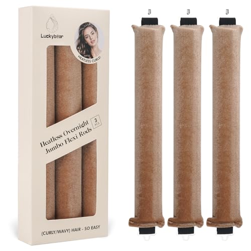 Overnight Blowout Rods Jumbo Heatless Hair Curler, Heatless Curls Satin Jumbo Flexi Rods to Sleep in,Soft Heatless Rod for All Hair Types,No Heat Overnight Sleeping Curls Styling Tools 3pcs Khaki