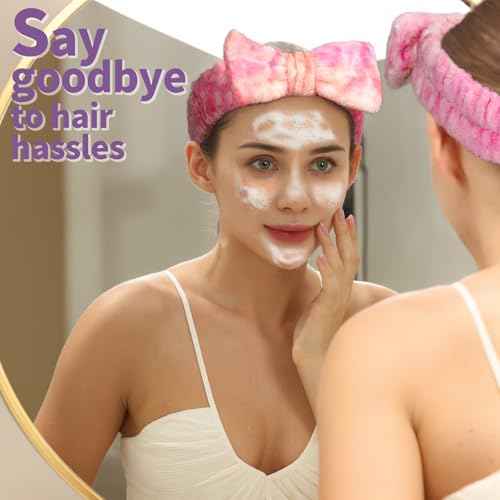 Teenitor Spa headband, Makeup Headband Set, Soft Fuzzy Bow Hair Bands for Washing Face, Facial Skincare Headbands for Teen Girls, Fluffy Hair Bands for Women