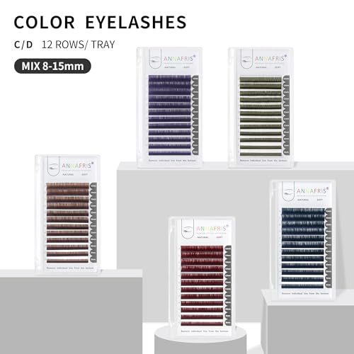 Classic Colored Eyelash Extension Natural Soft Blue Purlple Pink Green Brown Volume Lash Extension Individual False Eye Lashes with color (Red, 0.07-D 8-15mm Mix)