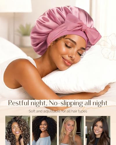 YANIBEST Adjustable Double Layer Satin Bonnet for Sleeping