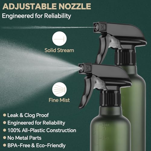 TTTred Frosted Clear 2 Pack 10oz Spray Bottles with Adjustable Nozzle