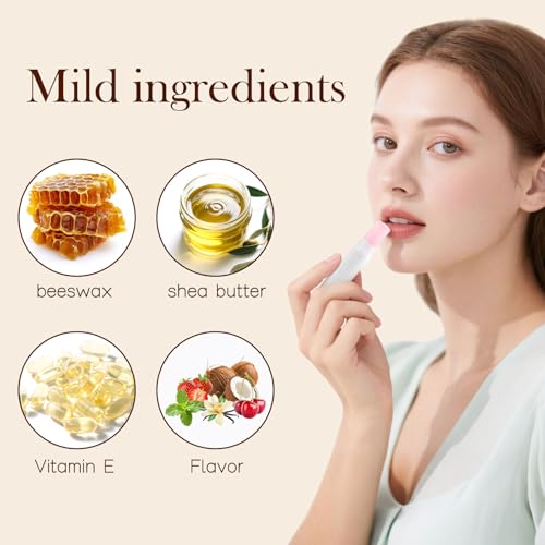 50-Pack Unlabeled Lip Balm Bulk ? Natural Shea Butter & Vitamin E, 5 Flavors ? Blank Tube Custom Labels for Party & Wedding Favors, Baby Shower & Gift Basket Filling