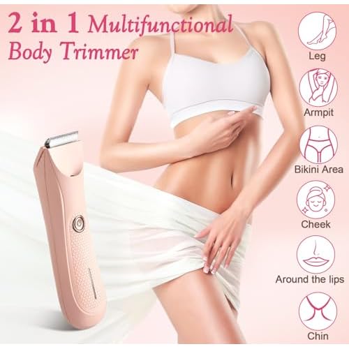 Riokko Bikini Trimmer for Women with LED Light and IPX7 Waterproof Dual Charging, Skin-Safe Cordless Pubic Hair Shaver with Battery Indicator
