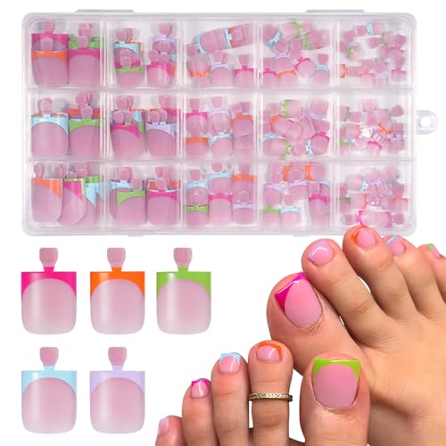French Tip Press On Toenails - 150pcs Kit with Adhesive Tabs