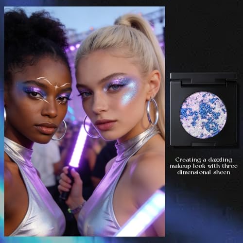 Noerrors Marble Holographic Glitter Eyeshadow Palette, Purple Blue Half Magic Multichrome Sparkly Metallic Cream Eye Shadow, Pigmented Sombras Para Ojos Smooth Long Wear Iridescent Shimmer Eye Makeup