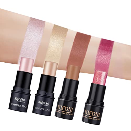 4PCS Contour Stick - Highlighter And Cream Blush Stick 4 Colors Kit - Moisturizer, Face Brightens & Shades Pencil, Facial Shaping Makeup Sticks for Older Women & Mature Skin