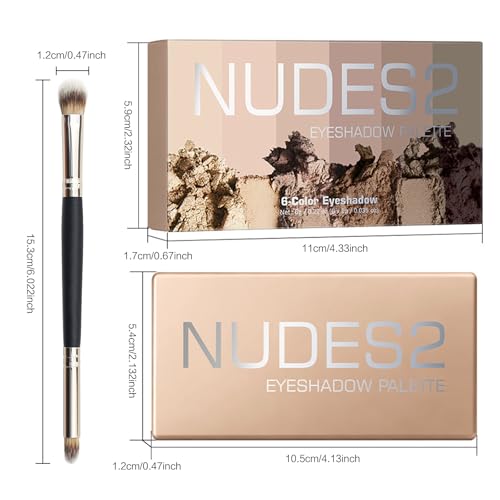6 Matte Nude Eyeshadow Palette with Brush & Mirror