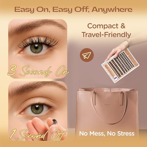 Self Adhesive Eyelashes Cluster, 10-16mm Pre Glued Lash Clusters Natural Look Wispy Press on Lashes No Glue Needed, Reusable, DIY Eyelash Extensions