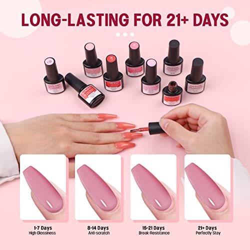 SAVILAND 33PCS Gel Nail Polish Set, Nudes Brown Pink Christmas Colors Gel Polish Set Soak Off U V LED Gel with Base & Glossy/Matte Top Gel Nail Supplies Nail Art Starter Kit Holiday Gifts for Women