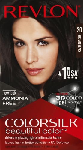 Revlon ColorSilk Permanent Hair Color, Brown/Black 20, Ammonia-Free