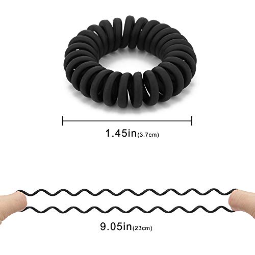 Matte Coil Ponytail Holders (Black, 10 Pcs) - No Crease Plastic Spiral Hair Ties for Thick and All Hair Types