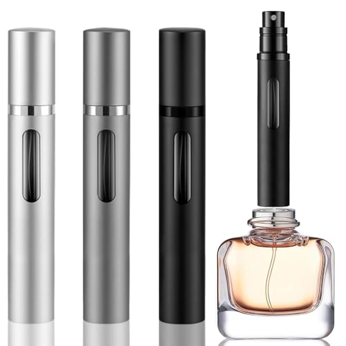 10ml Perfume Atomizer Travel Refillable, 3PCS Perfume Travel Refillable Bottle,Bottom-Filling Fragrances Perfumes Bottle,Mini Cologne Dispenser,Portable Sprayer£¨Black-Grey-Silver£©