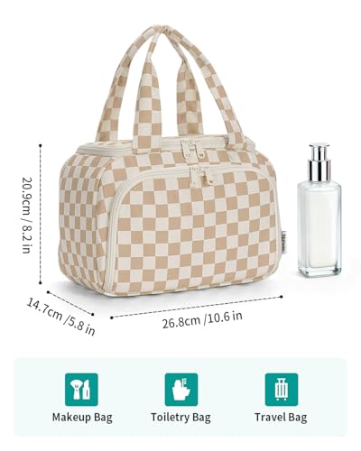 Narwey Large Checkered Travel Toiletry Bag for Women