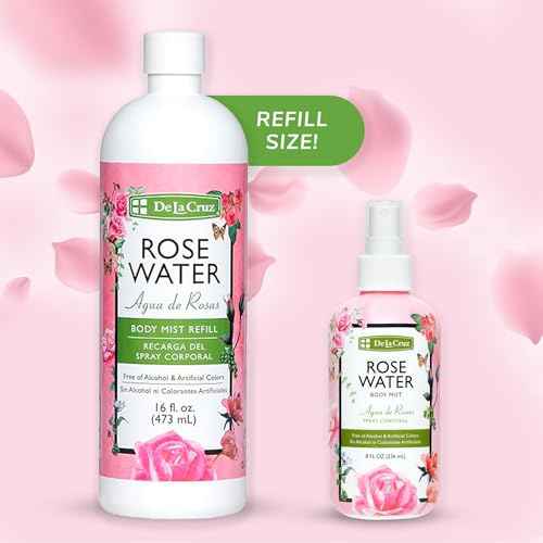 De La Cruz Pure Rose Water Body Mist,Rosewater Spray for Face, Skin & Hair, Rose Toner & Rose Water for Hair Alcohol Free, Paraben Free 16 fl oz (1 Bottle)