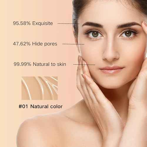 BB Cream Tinted Moisturizer With SPF 50, 9 in 1 BB Cream Sunscreen Protection Concealer, Foundation Full Coverage Tinted Moissturizer for All Skin, Oil-Free, Light (#01 Natural color, with 1 puff)