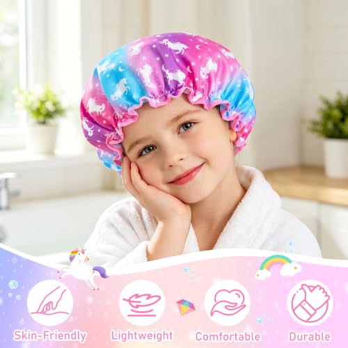 Kids Shower Cap 3-Pack - Waterproof Adjustable Hair Cover