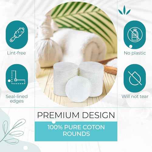 R-Neu 300 Count Premium [Turkish] Cotton Rounds, Stitched, Waffle Textured, 100% Pure & Natural Cotton Pads for Face, Hypoallergenic Makeup Remover (Packaging May Vary)