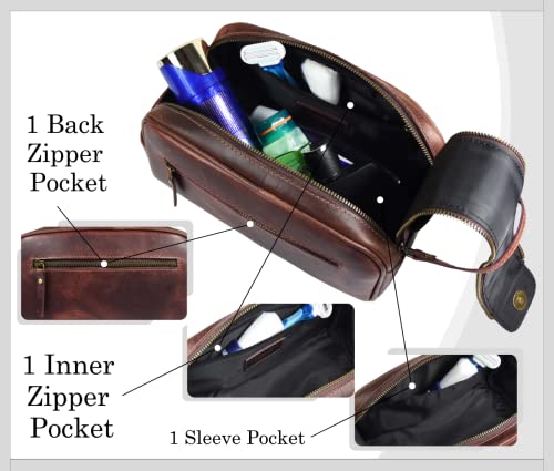 10" Genuine Leather Toiletry Bag with Waterproof Lining