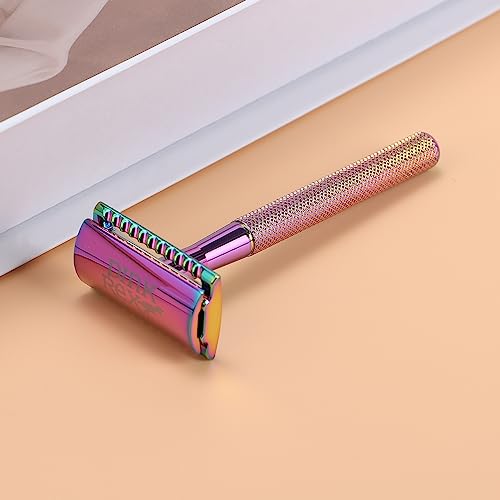 Women's Double Edge Safety Razor Eco-Friendly Includes 10 Razor Blades (Rainbow Chrome)
