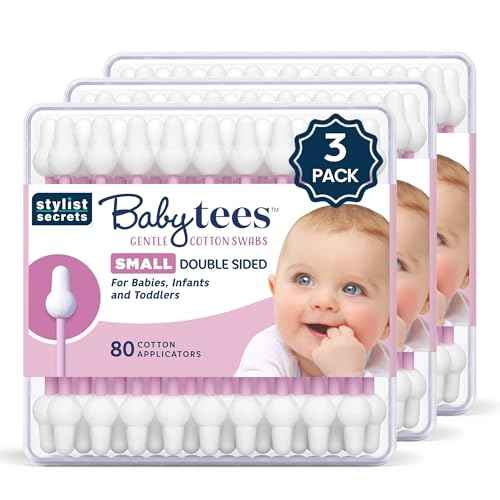 Classic Baby Tees - Small Gentle Double Sided Swabs Designed for Little Ears - for Babies, Infants & Toddlers - Dual Sided Pointed Buds - 80 Cotton Tips - 3 Pack