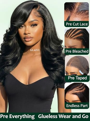 KLAIYI 16-Inch Human Hair Lace Front Wigs with Side Part & Pre Plucked Natural Hairline