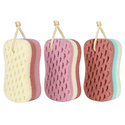 3-Pack Large Bath Sponges with Hanging Rope | Body Scrubber