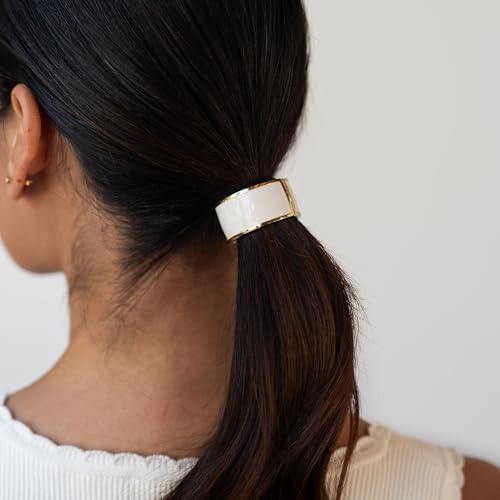 L. Erickson Atelier Enamel Cuff Pony Hair Tie in White and Gold