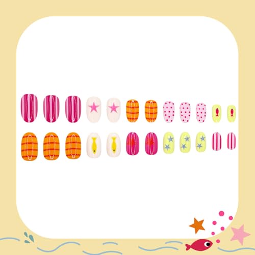 Press On Nails Short Almond 24pc Fish & Polka Dots