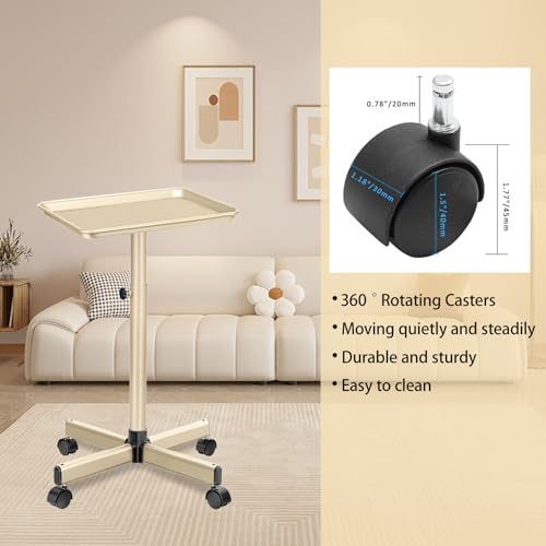 Adjustable Height Salon Rolling Tray with Wheels | Gold