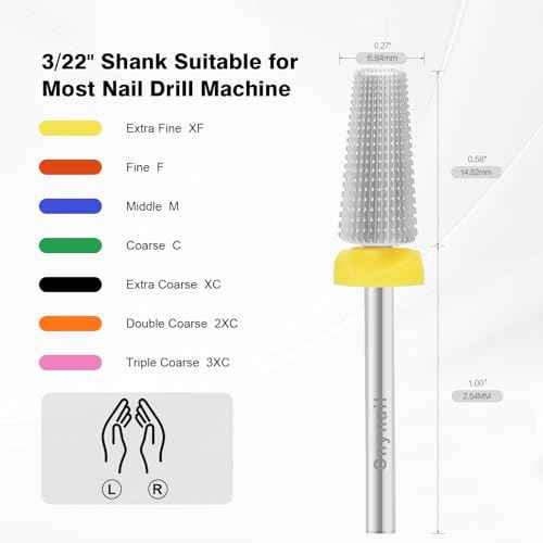 5 in 1 Nail Drill Bit, Tungsten Carbide Multi-Function Bit for Acrylic Nails, Hard Gels, Cuticles Removal, 3/32" Shank, Two-Way Rotation for Left & Right-Handed Use (XF Grit, SILVER)