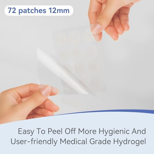 Invisible Pimple Patches for Face - £¨12mm | 72 Count | 6 Sheets£© - Ultra-Thin Hydrocolloid Blemish Cover, Discreet Zit Stickers for Day & Night, Face Patches for Teens and Adults
